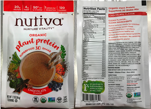 Nutiva Expanded Voluntary Recall for Undeclared Peanuts In All Lots of Organic Plant Based Protein Superfood 30 Shake